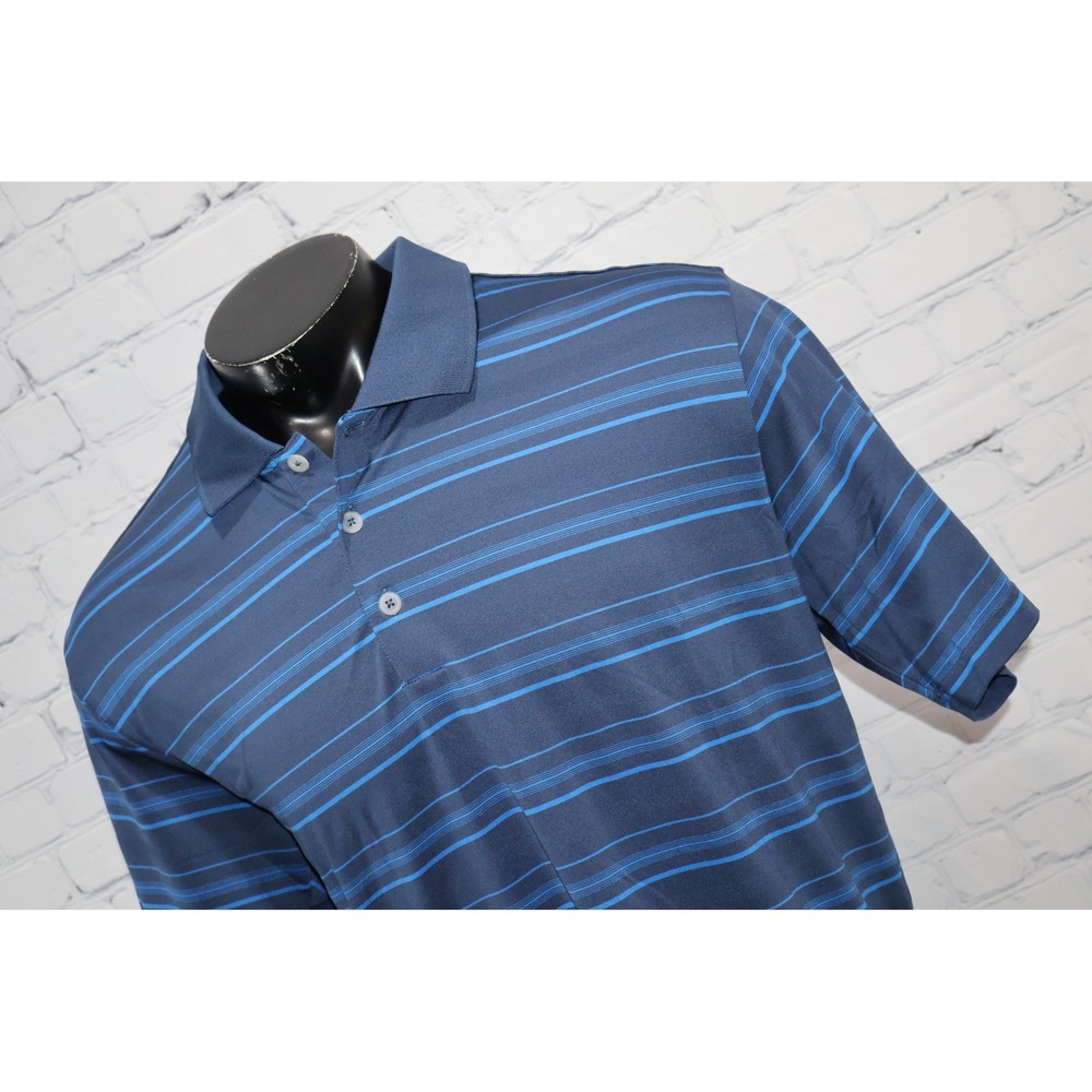 Adidas Golf Polo Mens XL Blue Puremotion Striped Short Sleeve Performance